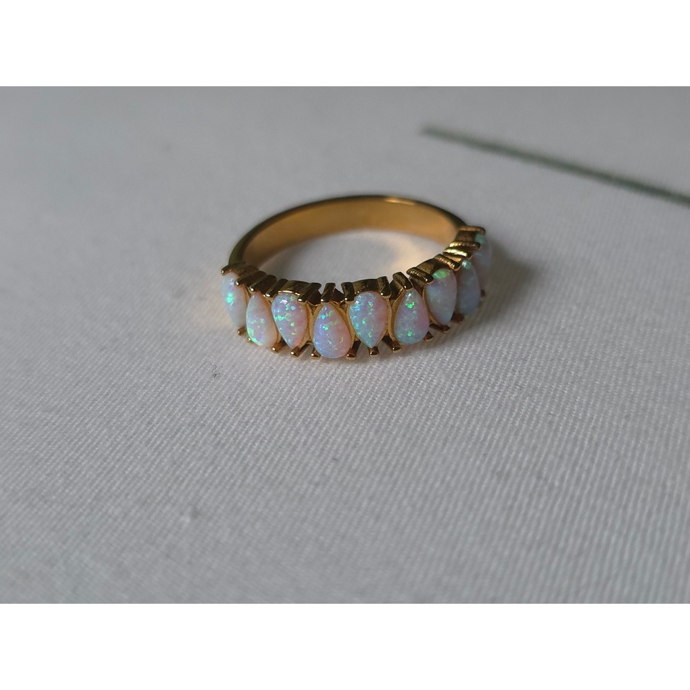 Vintage Style Gold Tone Teardrop Opal Eternity Band Ring Size 8 Pear Cut Multi